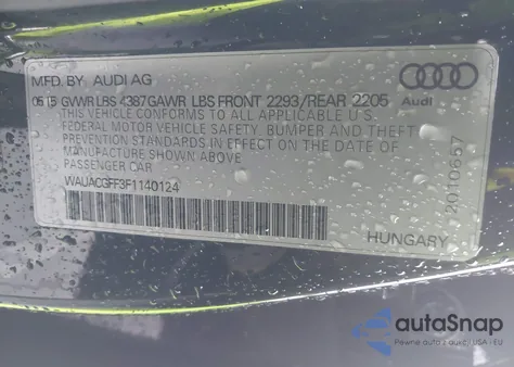 2015 Audi A3 Premium z USA, uszkodzony, nr VIN WAUACGFF3F1140124